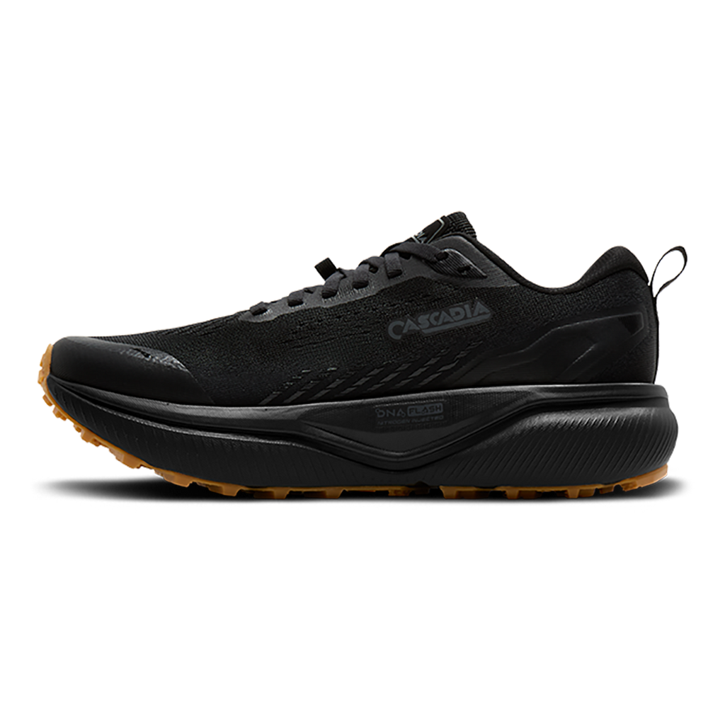 Brooks Cascadia 20 — Black - Ebony - Gum — Size D — Width 7 — Side View