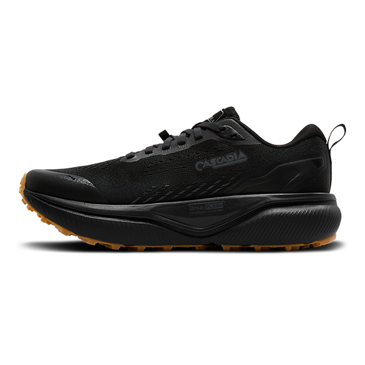 Brooks Cascadia 20 — Black - Ebony - Gum — Size D — Width 7 — Side View