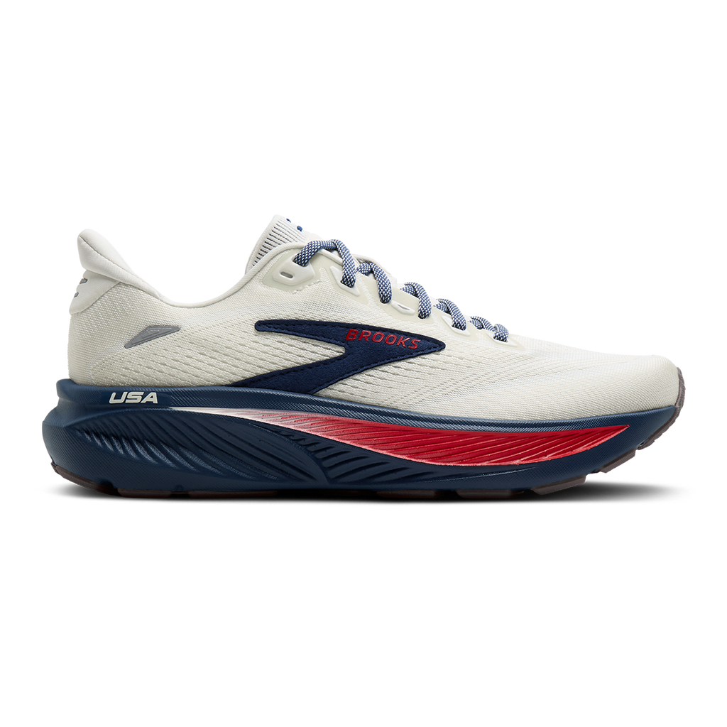 Brooks Ghost 18 USA — Coconut - Red - Blue — Size D — Width 8 — Front View
