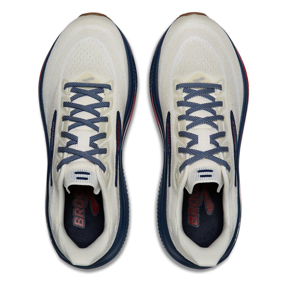 Brooks Ghost 18 USA — Coconut - Red - Blue — Size D — Width 8 — Back View