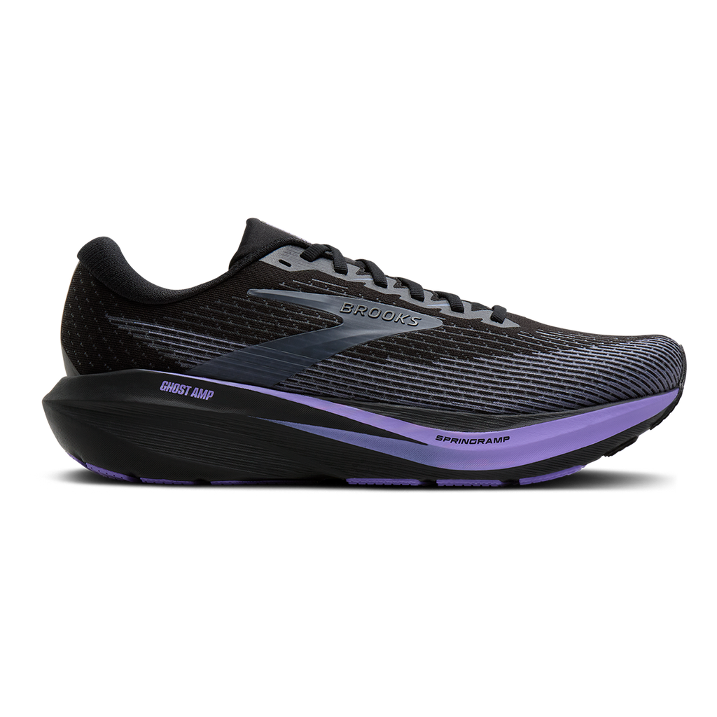Brooks Ghost Amp — Black - Grey - Purple Hebe — Size D — Width 7 — Front View