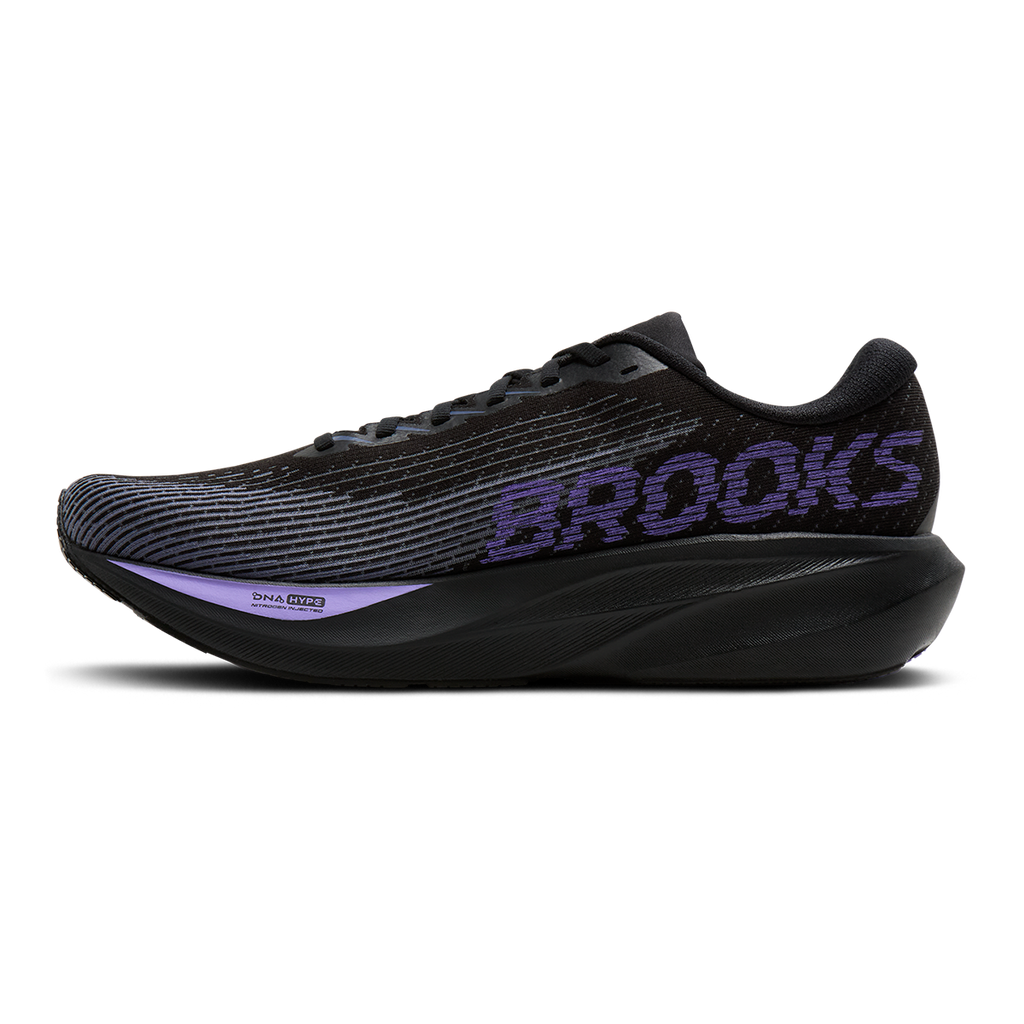 Brooks Ghost Amp — Black - Grey - Purple Hebe — Size D — Width 7 — Side View