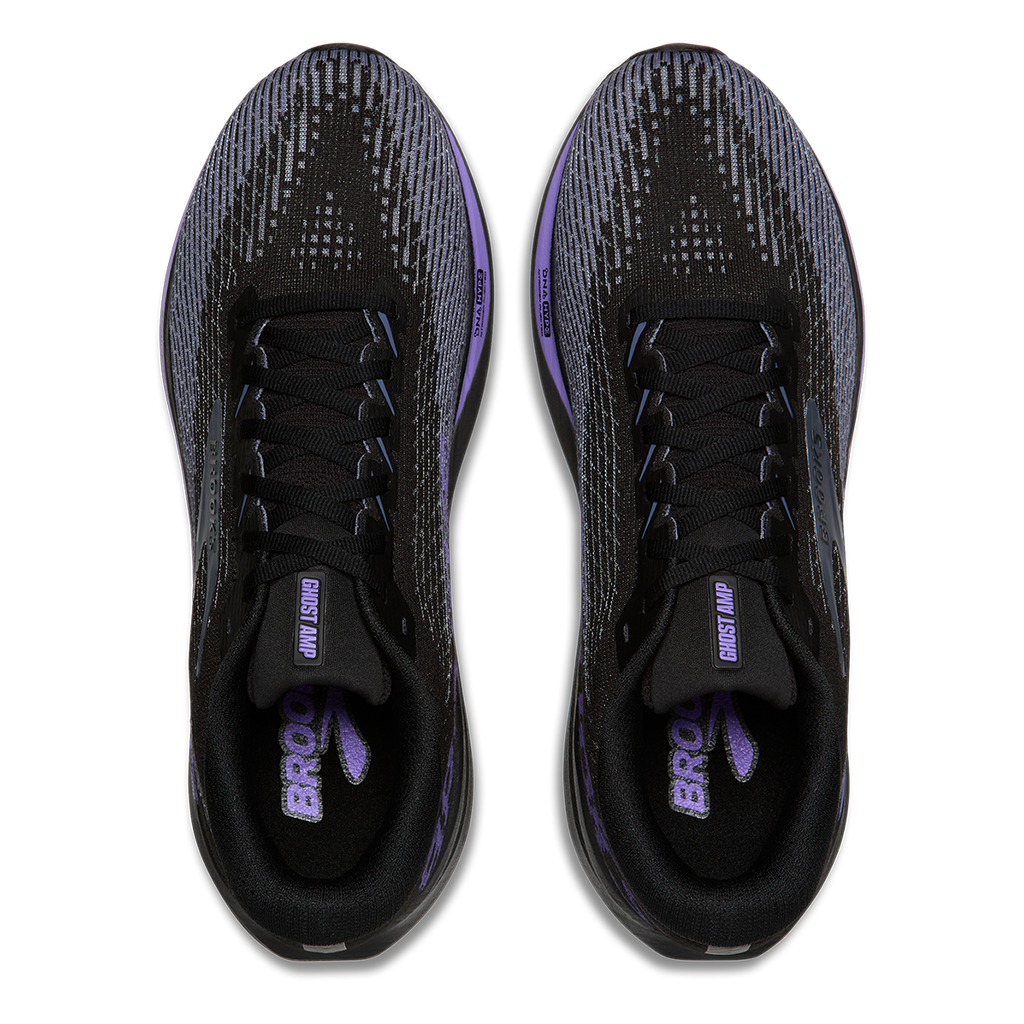 Brooks Ghost Amp — Black - Grey - Purple Hebe — Size D — Width 7 — Back View