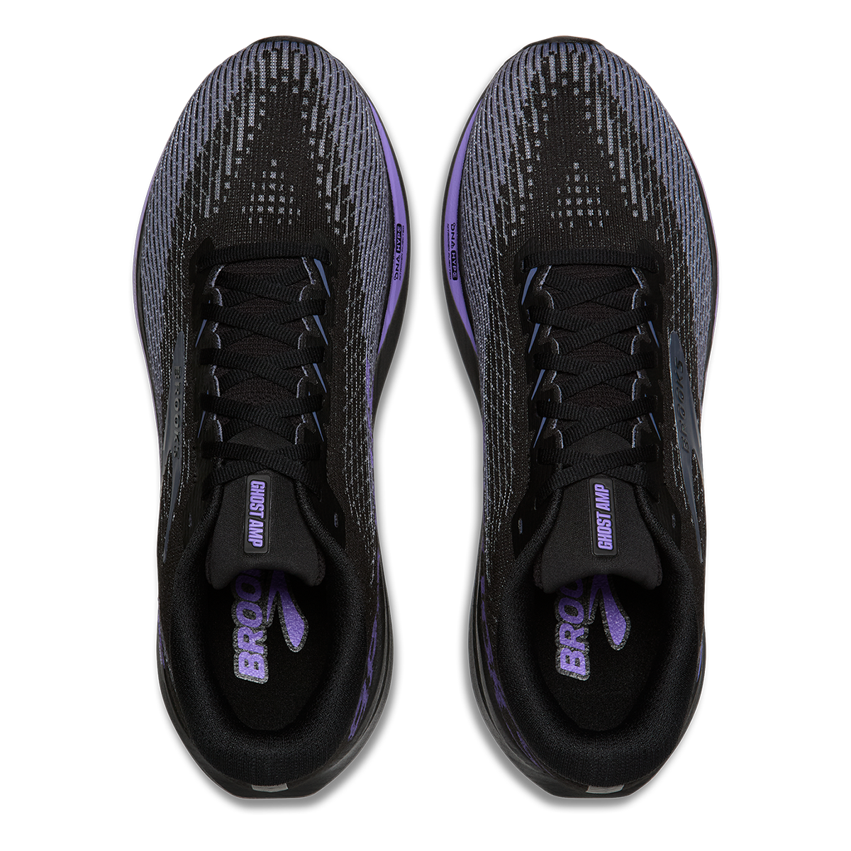 Brooks Ghost Amp — Black - Grey - Purple Hebe — Size D — Width 7 — Back View