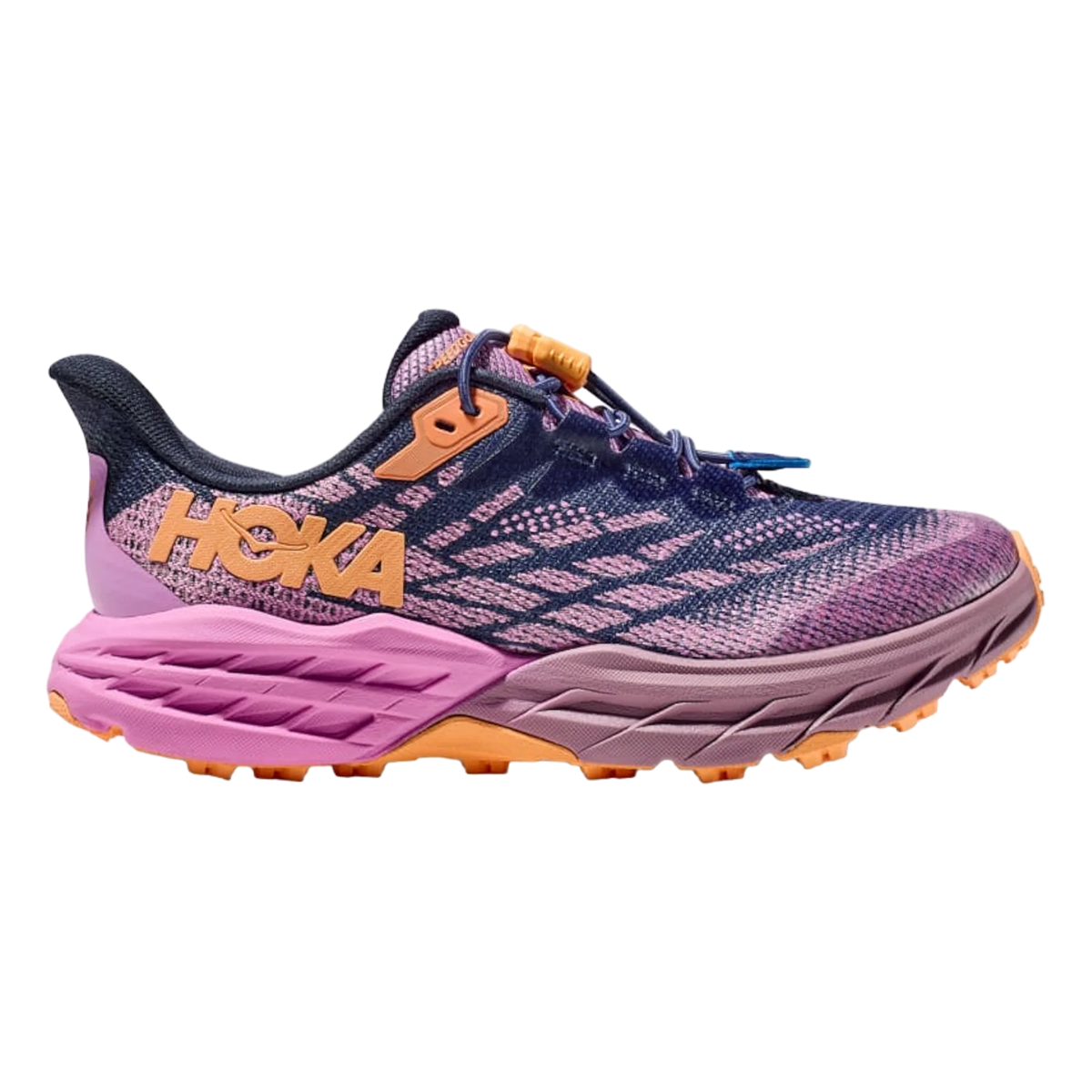 Hoka Speedgoat 5 — Citrus Glow - Vibrant Orange — Size Y — Width 3.5 — Detail View
