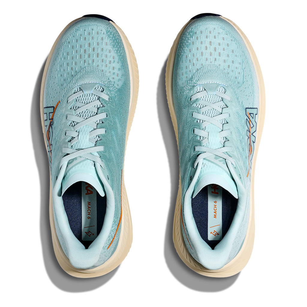 Hoka Mach 6 — Clear Sea - Sea Water — Size D — Width 7 — Back View