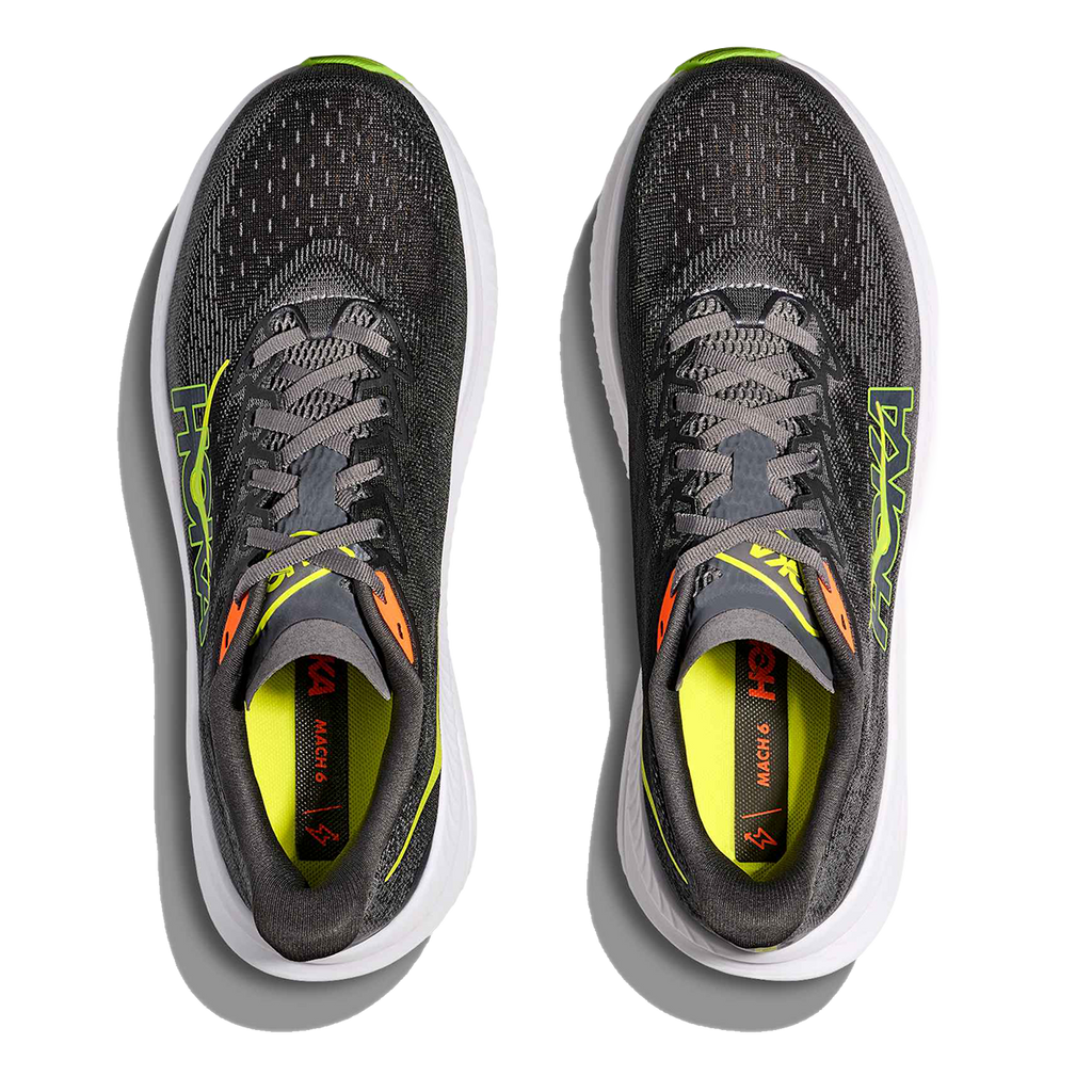 Hoka Mach 6 — Gravel - Asphalt Grey — Size D — Width 7 — Back View