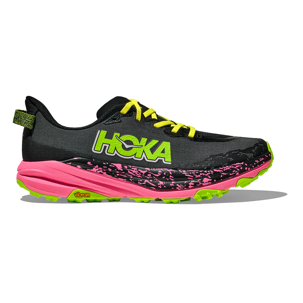 Hoka Speedgoat 6 — Black - Neon Rose — Size D — Width 7 — Front View