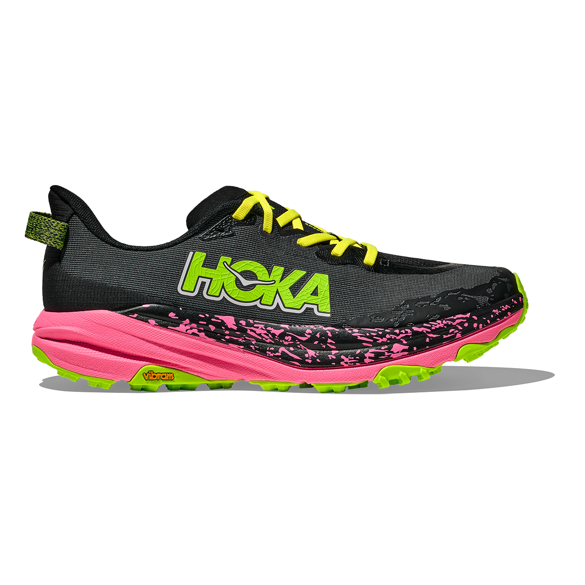 Hoka Speedgoat 6 — Black - Neon Rose — Size D — Width 7 — Front View