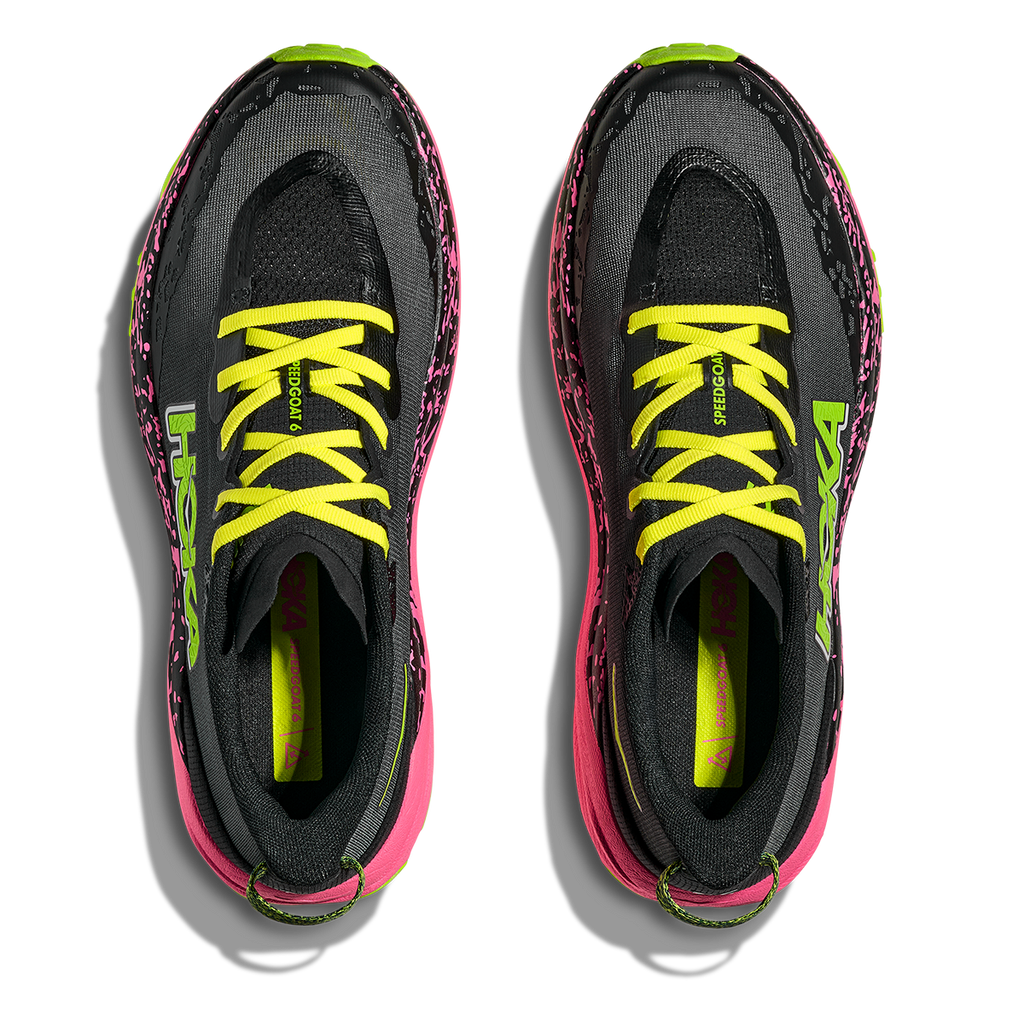 Hoka Speedgoat 6 — Black - Neon Rose — Size D — Width 7 — Back View