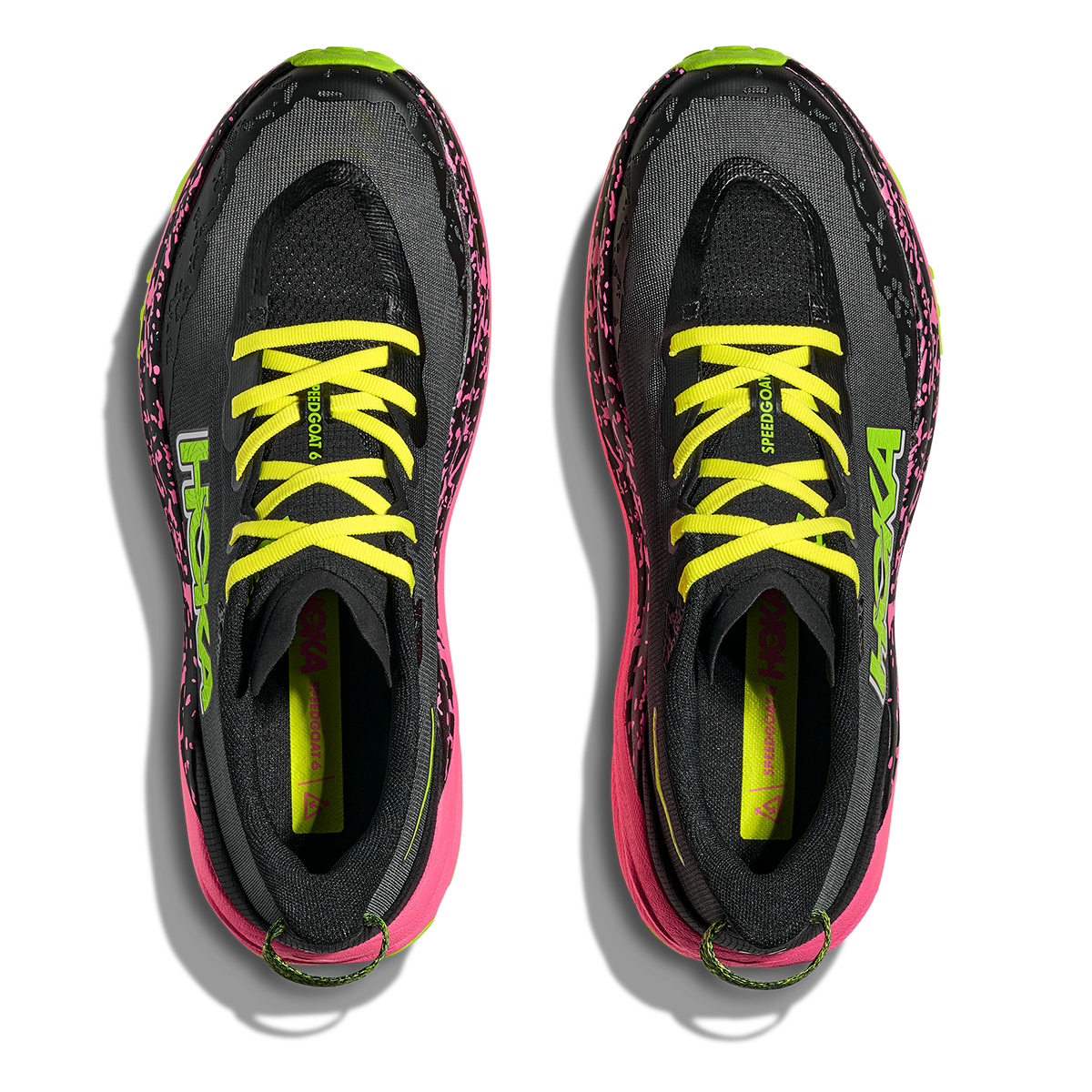 Hoka Speedgoat 6 — Black - Neon Rose — Size D — Width 7 — Back View