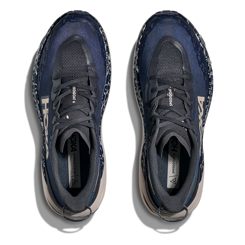 Hoka Speedgoat 6 — Charcoal Grey - Midnight Blue — Size D — Width 7 — Back View