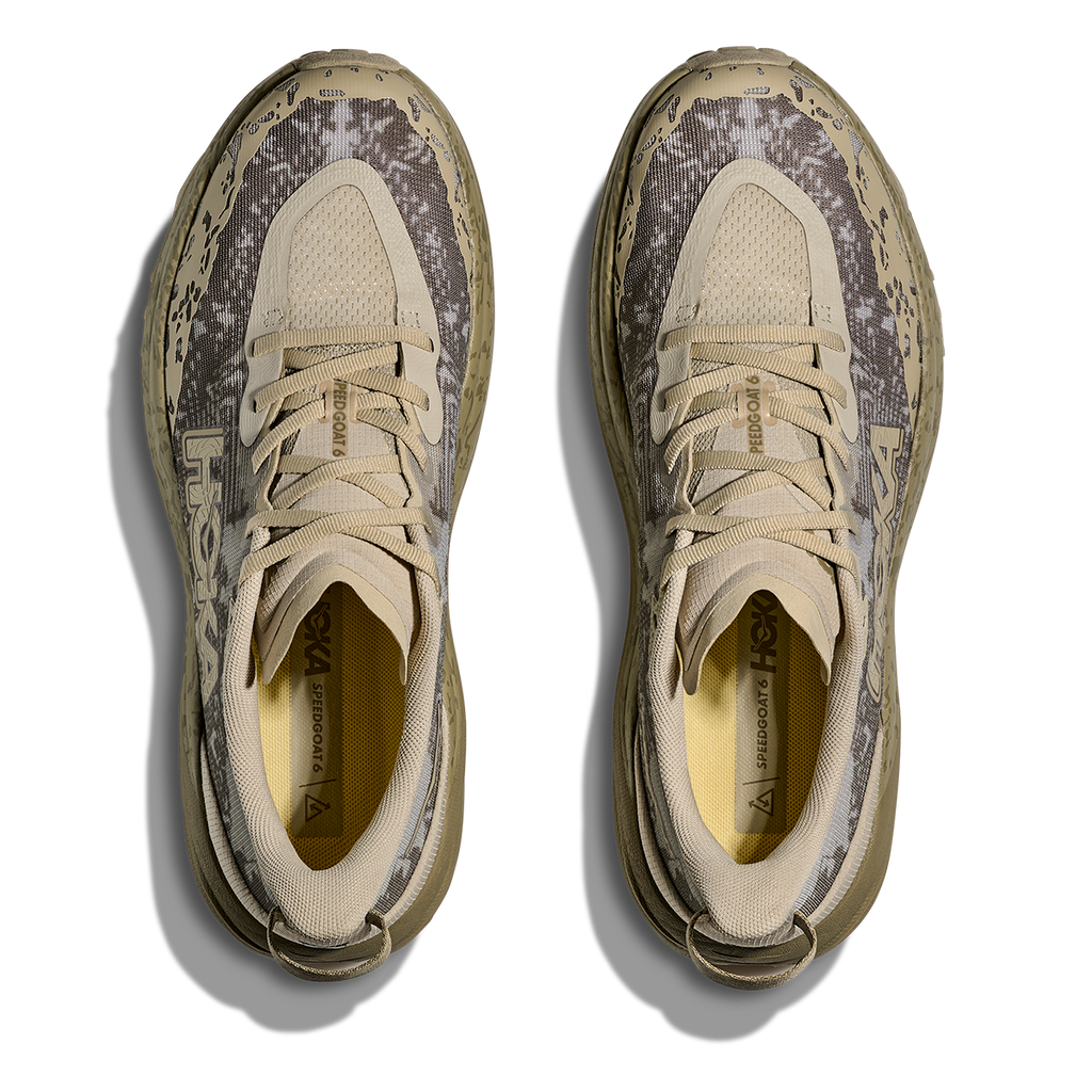 Hoka Speedgoat 6 — Oyster Mushroom - Wild Mushroom — Size D — Width 10.5 — Back View