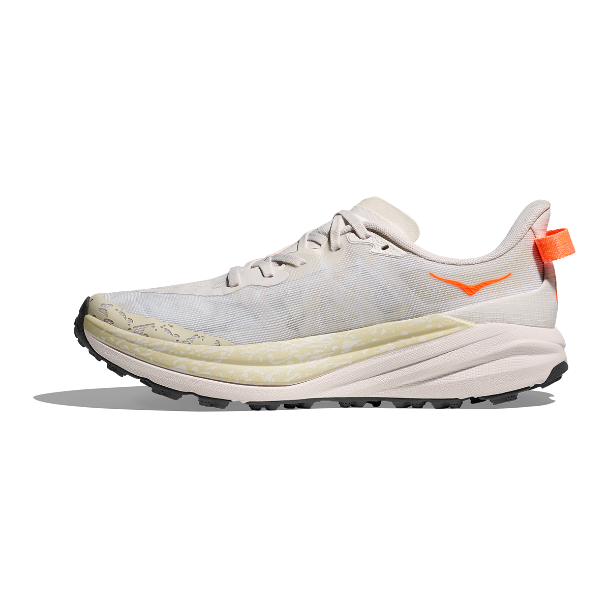 Hoka Speedgoat 6 — White - Neon Tangerine — Size D — Width 10.5 — Side View