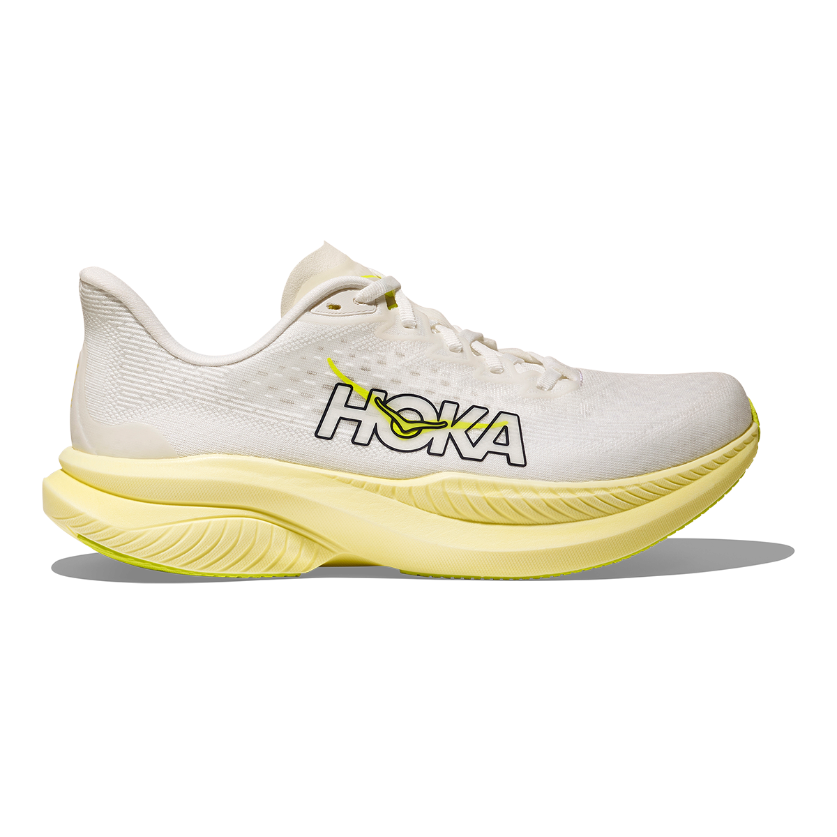 Hoka Mach 6 — White - Neon Hoka Citrus — Size B — Width 5 — Front View