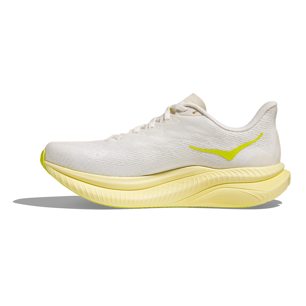Hoka Mach 6 — White - Neon Hoka Citrus — Size B — Width 5 — Side View