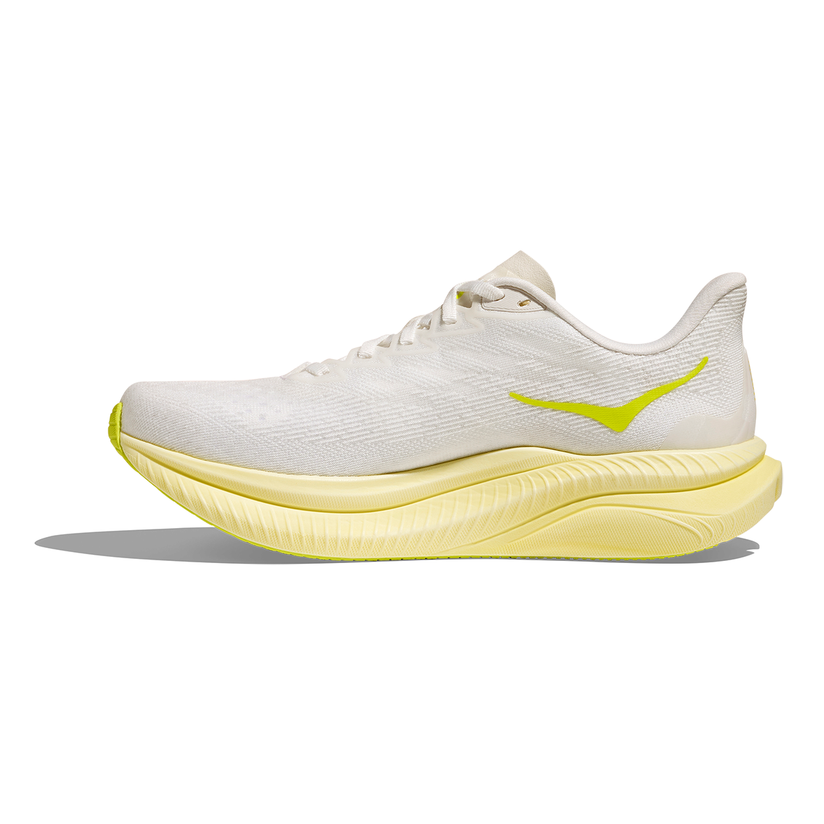 Hoka Mach 6 — White - Neon Hoka Citrus — Size B — Width 5 — Side View