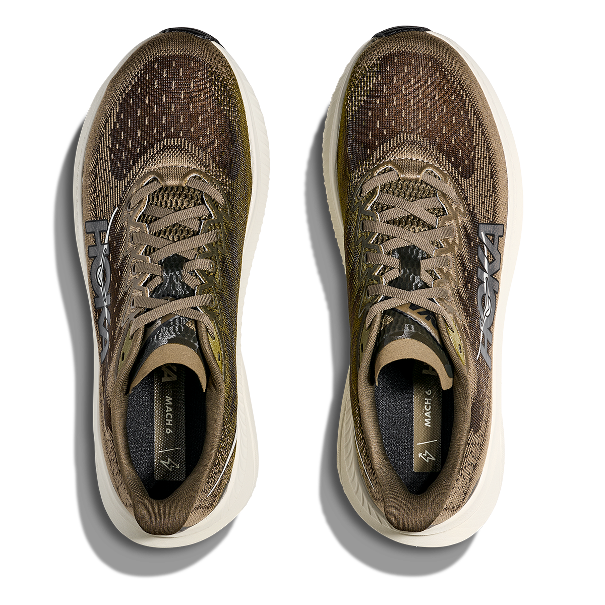 Hoka Mach 6 — Antique Olive - Truffle Salt — Size 2E — Width 7 — Back View