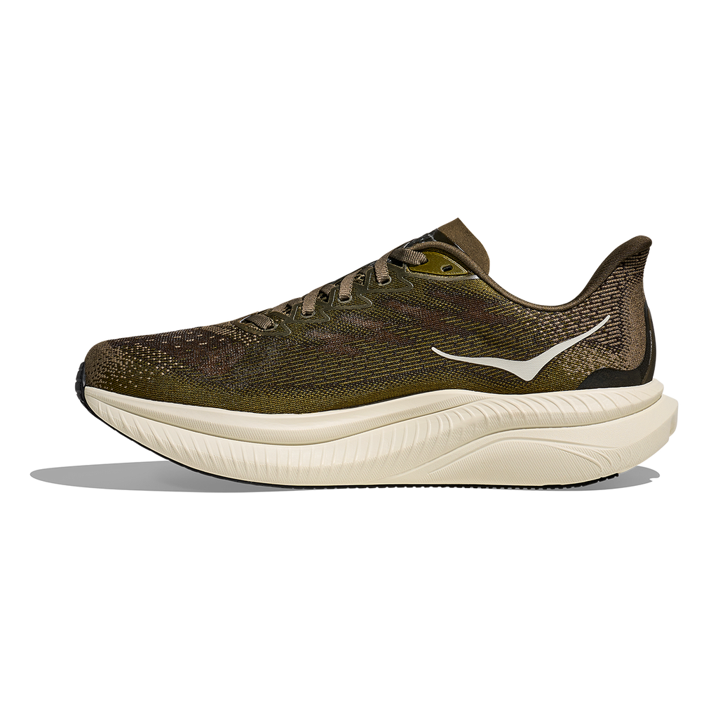 Hoka Mach 6 — Antique Olive - Truffle Salt — Size 2E — Width 7 — Side View