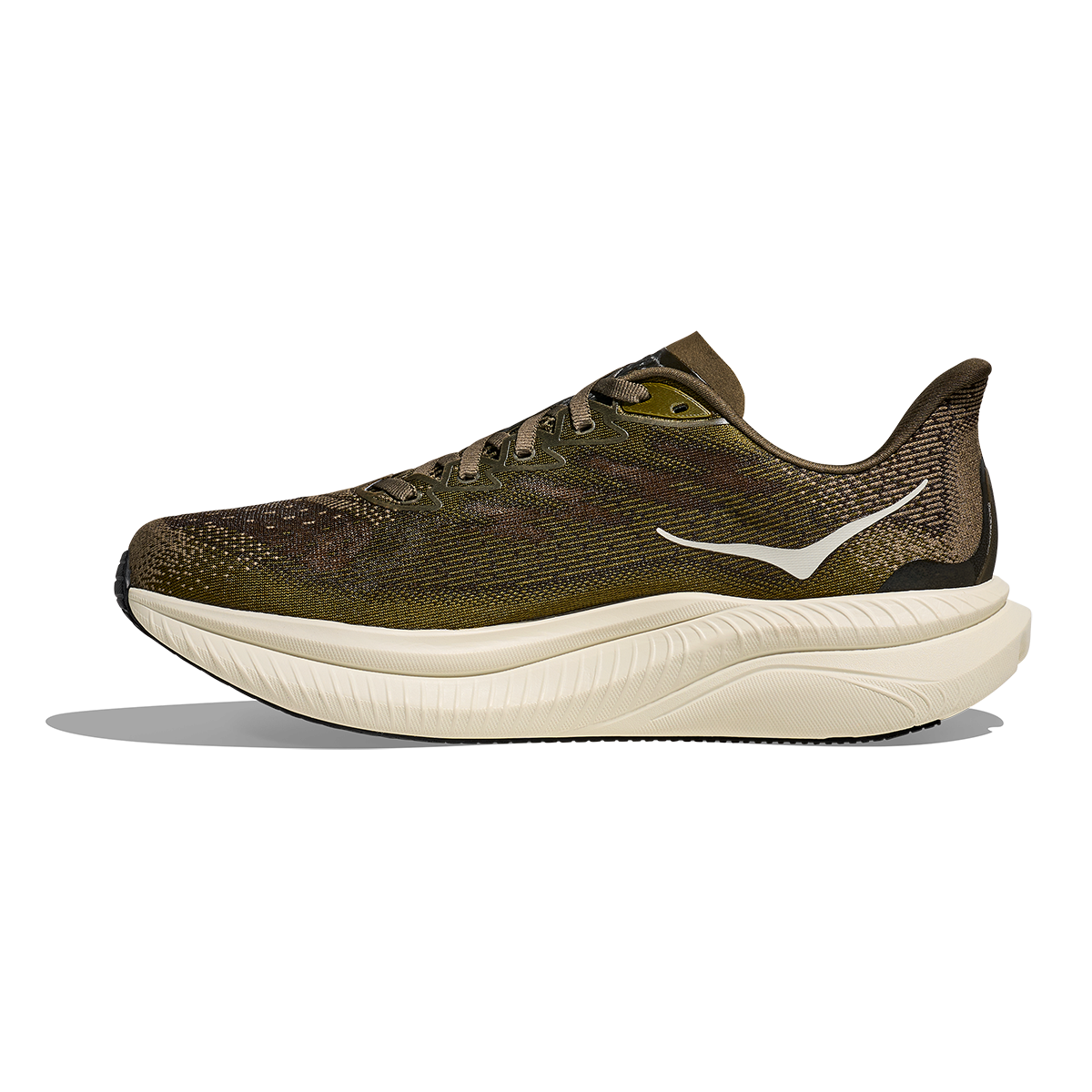 Hoka Mach 6 — Antique Olive - Truffle Salt — Size 2E — Width 7 — Side View