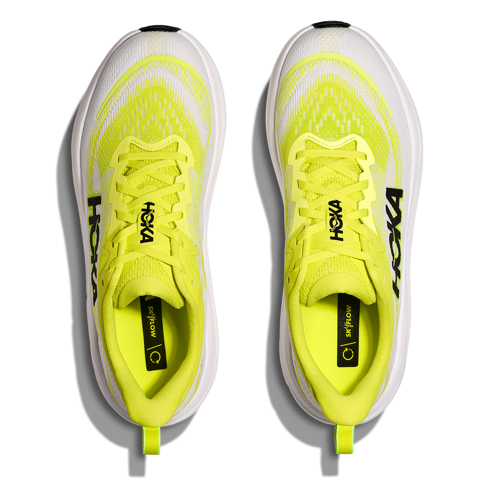 Hoka Skyflow — Neon Hoka Citrus - Neon White — Size D — Width 7 — Back View