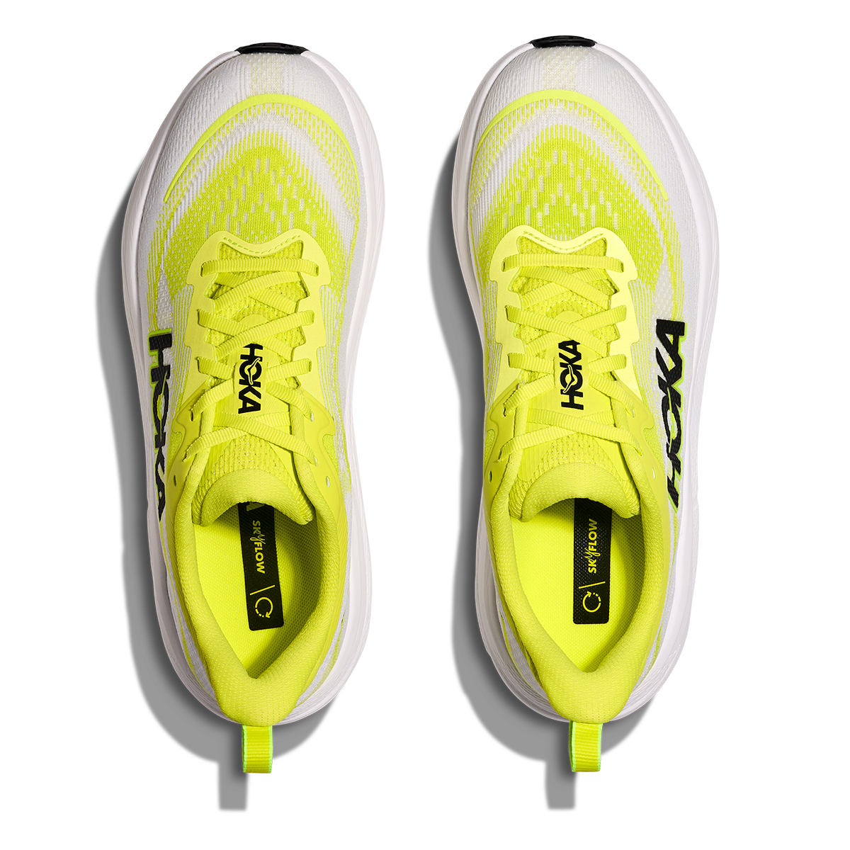 Hoka Skyflow — Neon Hoka Citrus - Neon White — Size D — Width 7 — Back View