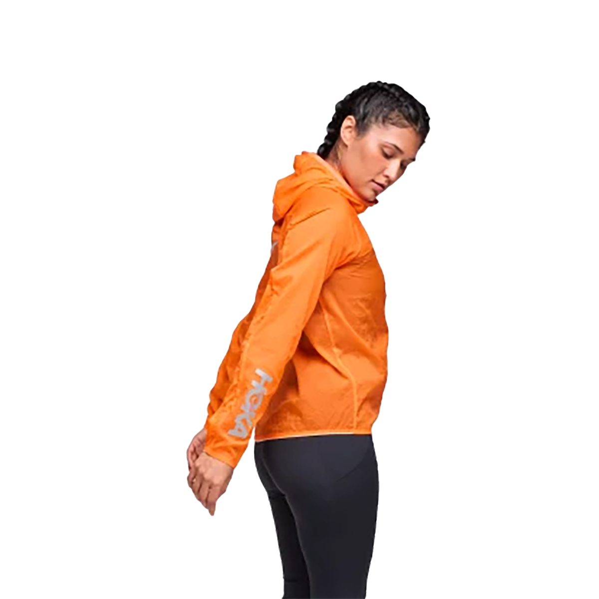 Hoka Skyflow Jacket Viz — Electric Tangerine — Size Large — Side View