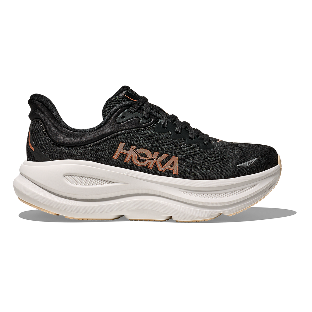 Hoka Bondi 9 Black - Rose Gold — Black - Rose Gold — Size B — Width 4 — Front View