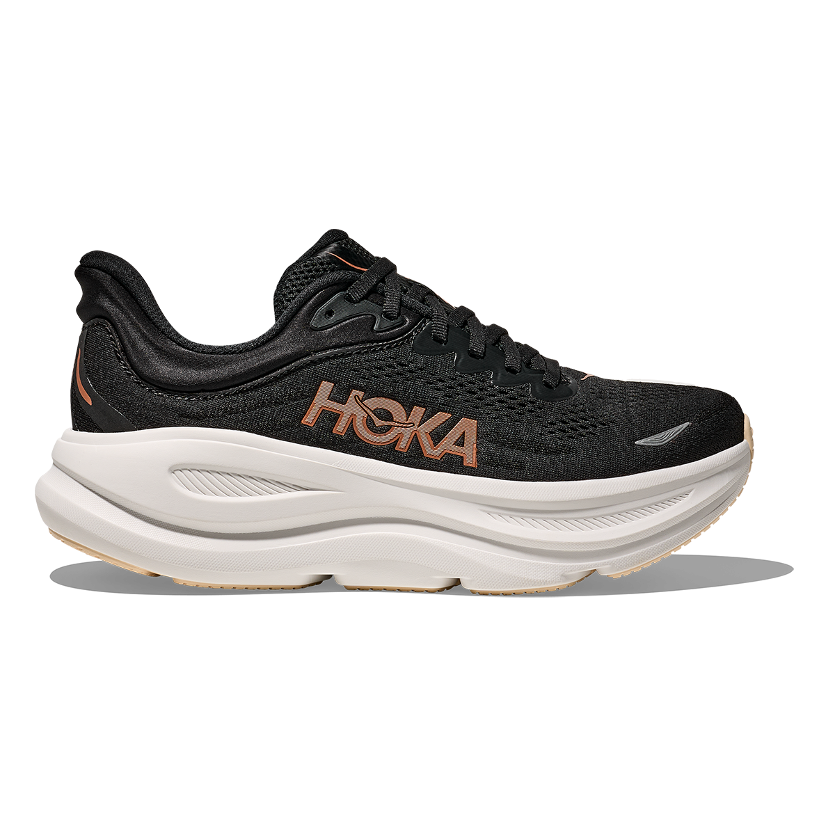 Hoka Bondi 9 Black - Rose Gold — Black - Rose Gold — Size B — Width 4 — Front View
