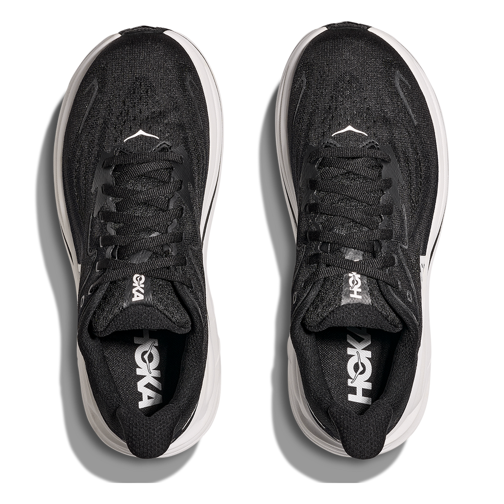 Hoka Clifton 10 — Black - White — Size D — Width 7 — Back View
