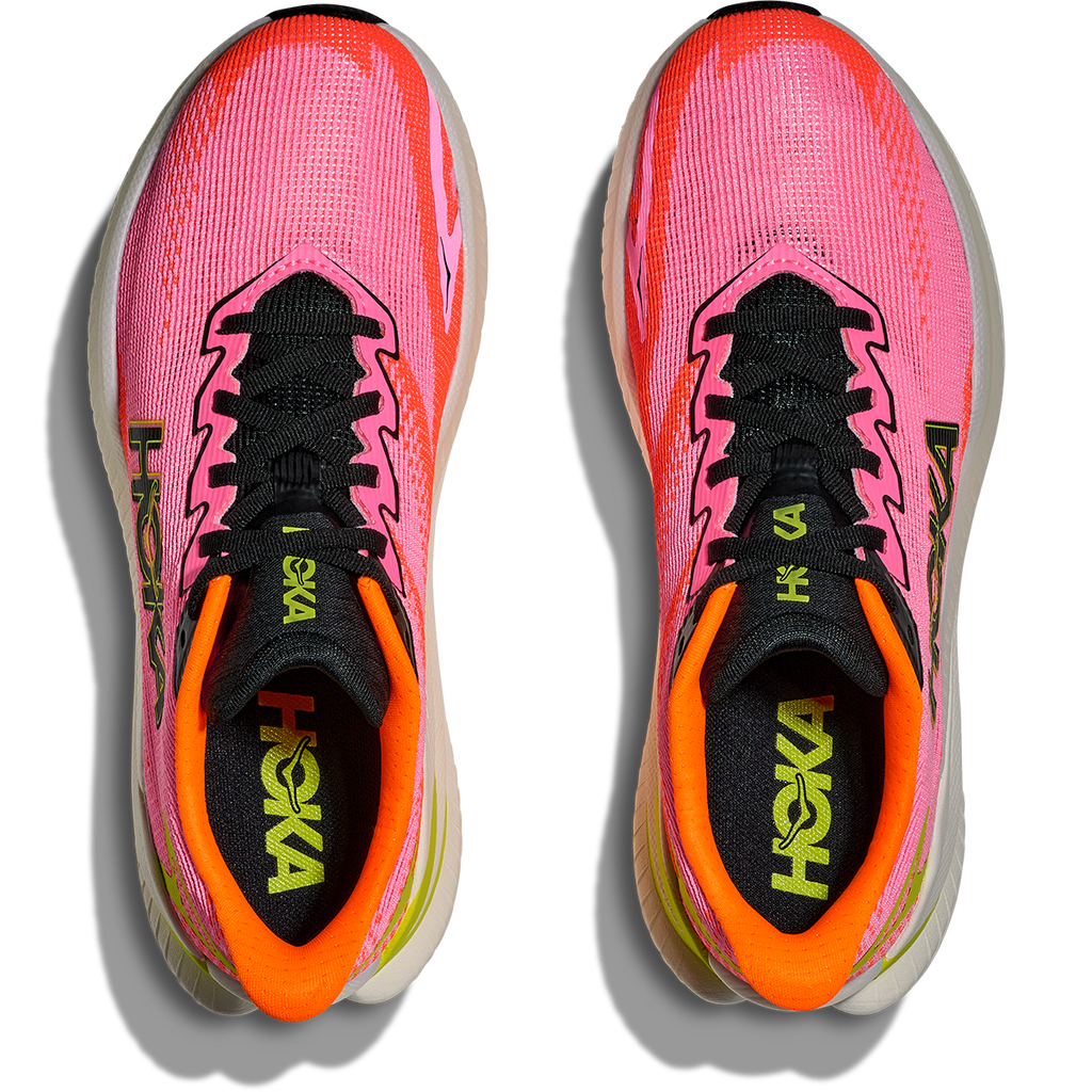 Hoka Mach X 3 — Neon Rose - Neon Tangerine — Size B — Width 6.5 — Back View