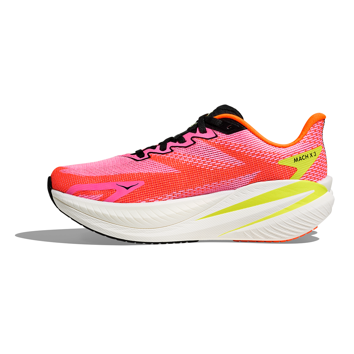 Hoka Mach X 3 — Neon Rose - Neon Tangerine — Size B — Width 6.5 — Side View