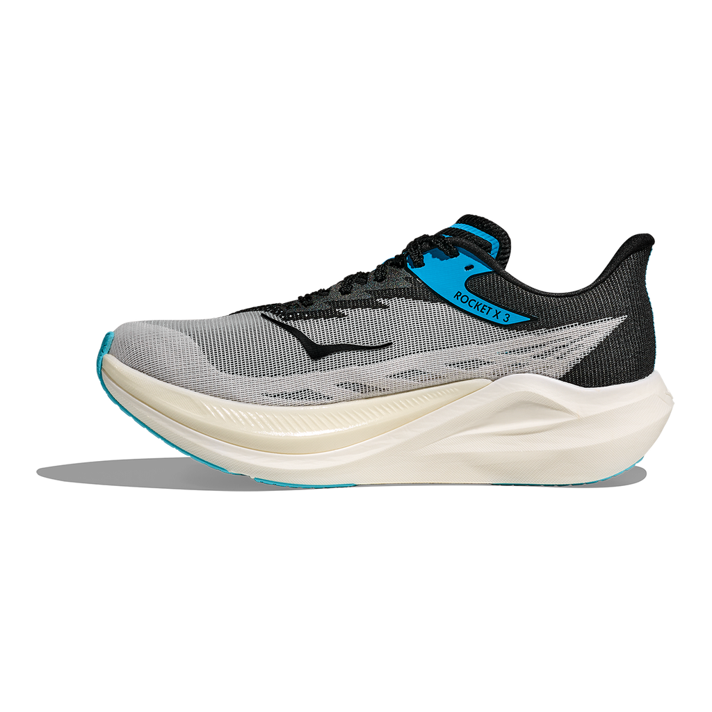 Hoka Rocket X 3 — White - Black — Size D — Width 5.5 M / 6.5 W — Side View