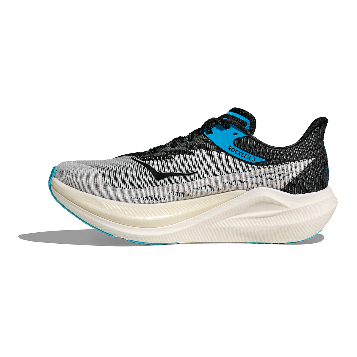 Hoka Rocket X 3 — White - Black — Size D — Width 5.5 M / 6.5 W — Side View