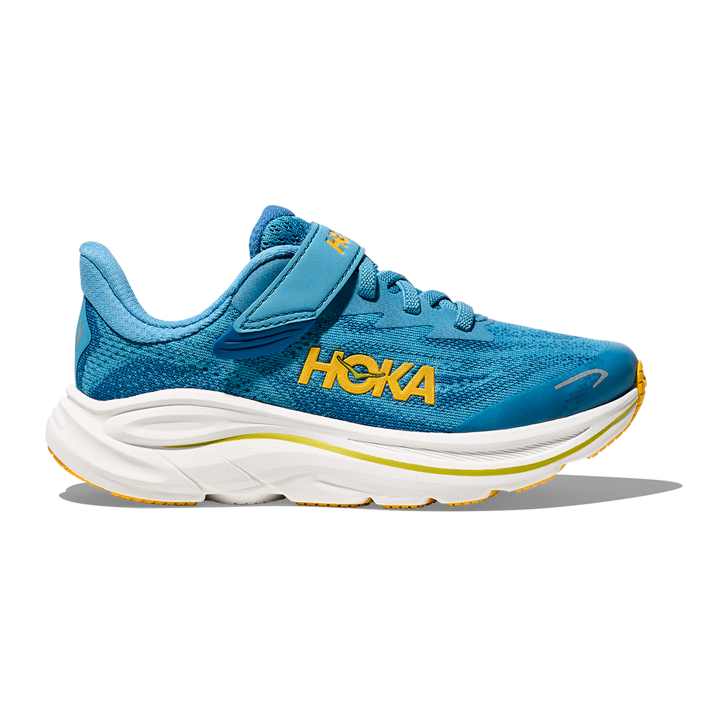 Hoka Clifton 10 Little Kids — Alpine Blue - Foggy Night — Size K — Width 10.5 — Detail View