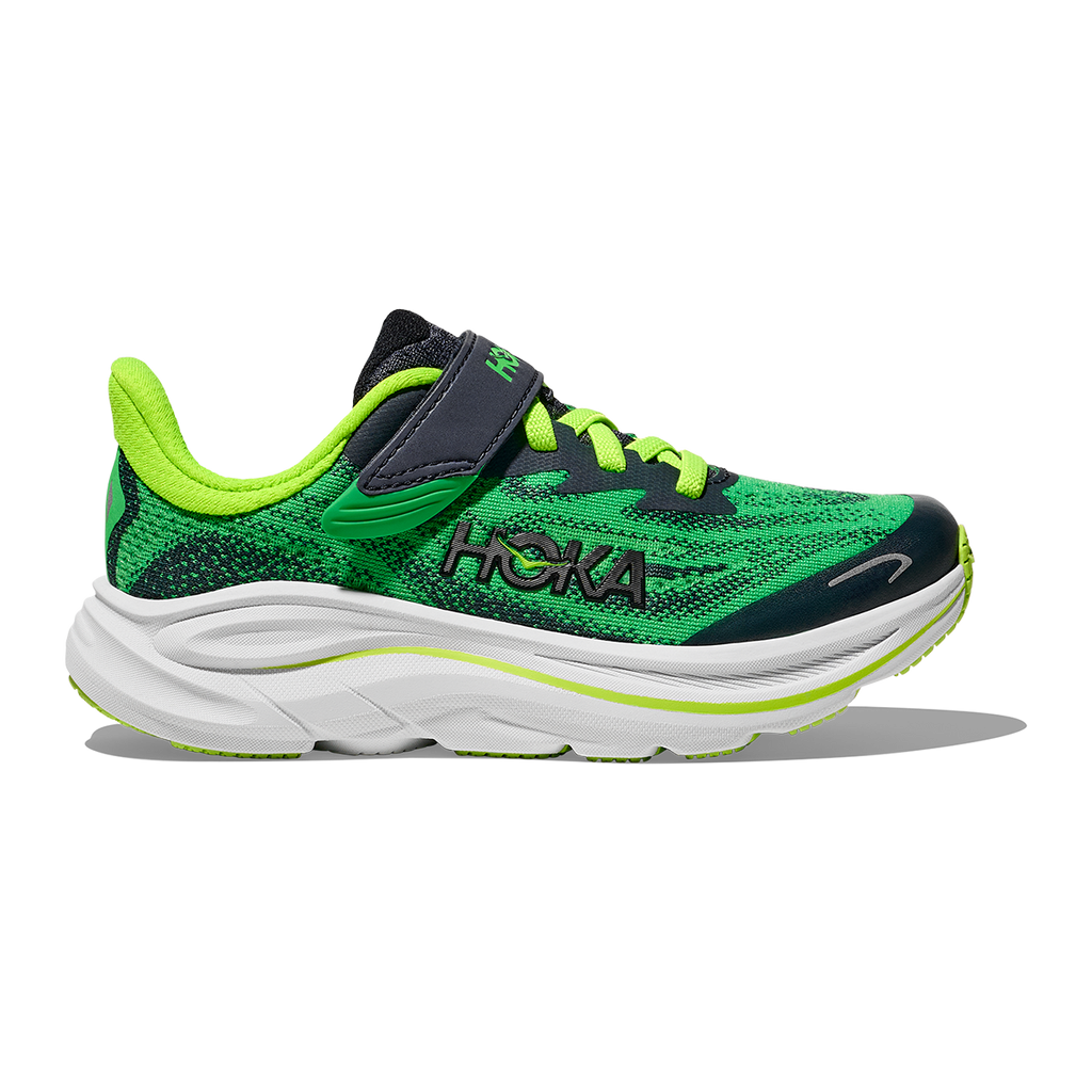 Hoka Clifton 10 Little Kids — Alpine Blue - Foggy Night — Size K — Width 10.5 — Lifestyle View