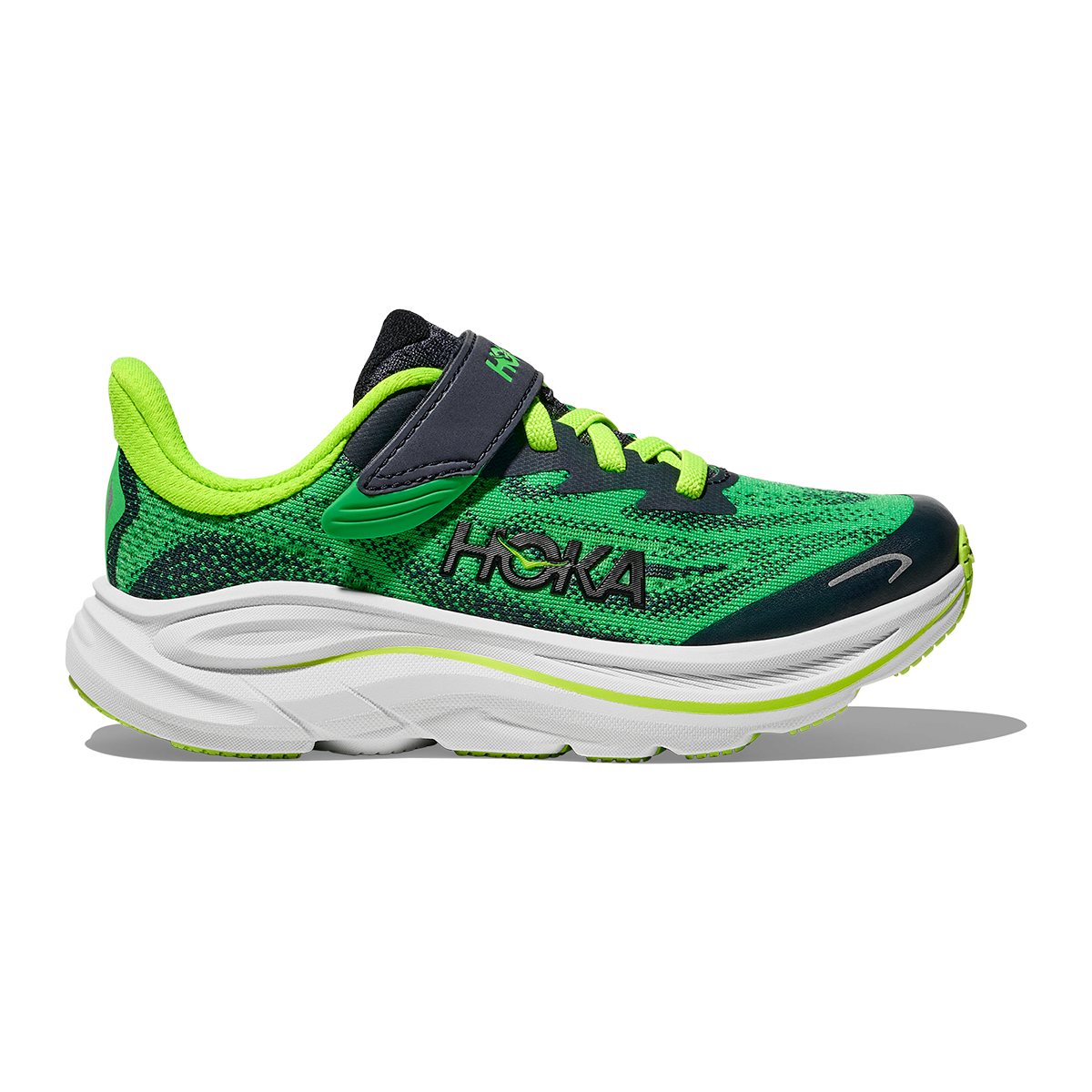 Hoka Clifton 10 Little Kids — Alpine Blue - Foggy Night — Size K — Width 10.5 — Lifestyle View