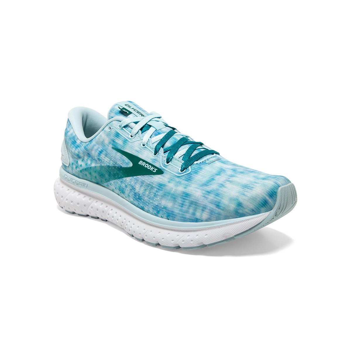 Brooks Glycerin 18 Shibori — Light Blue - Teal Green - White — Size B — Width 10.5 — Back View