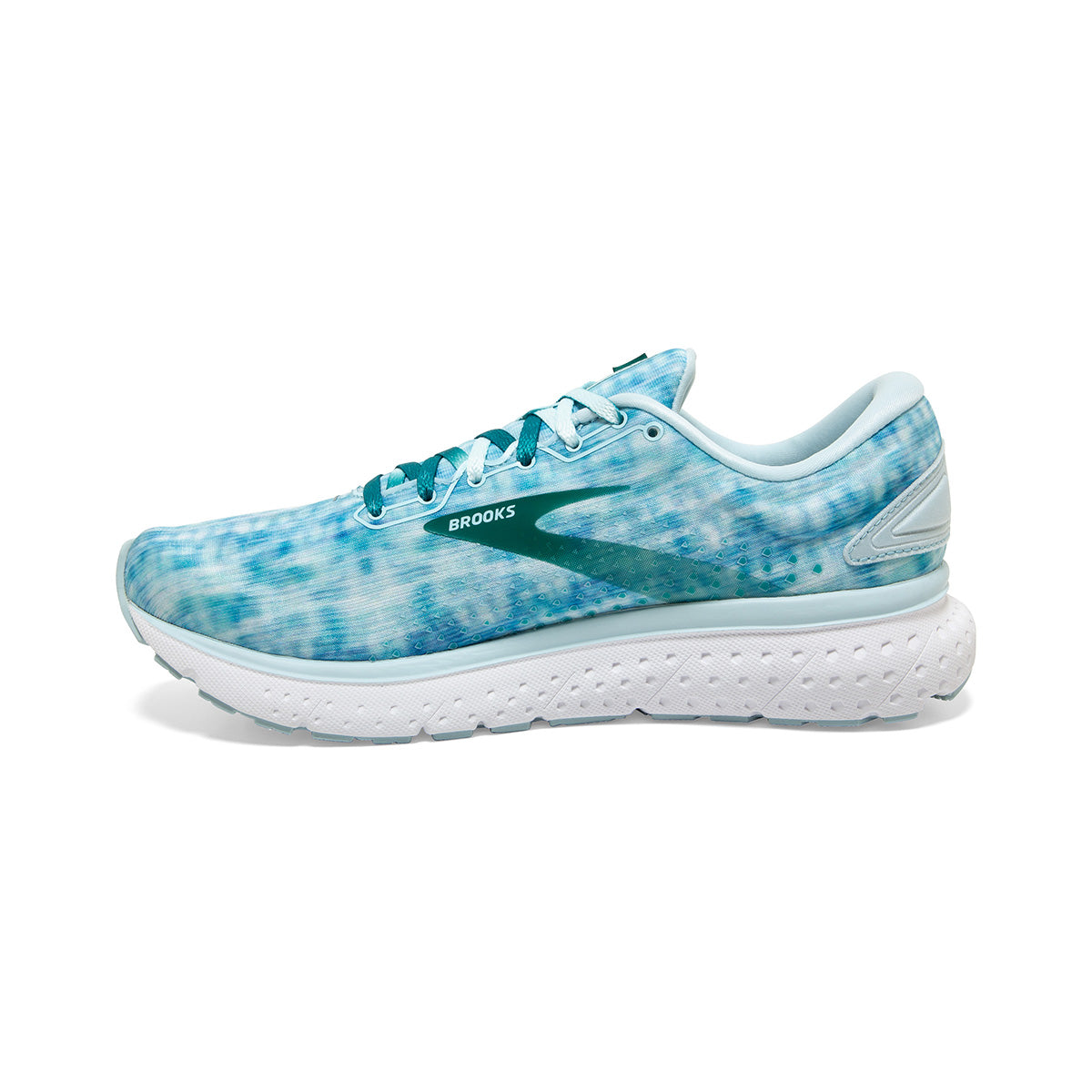 Brooks Glycerin 18 Shibori — Light Blue - Teal Green - White — Size B — Width 10.5 — Side View
