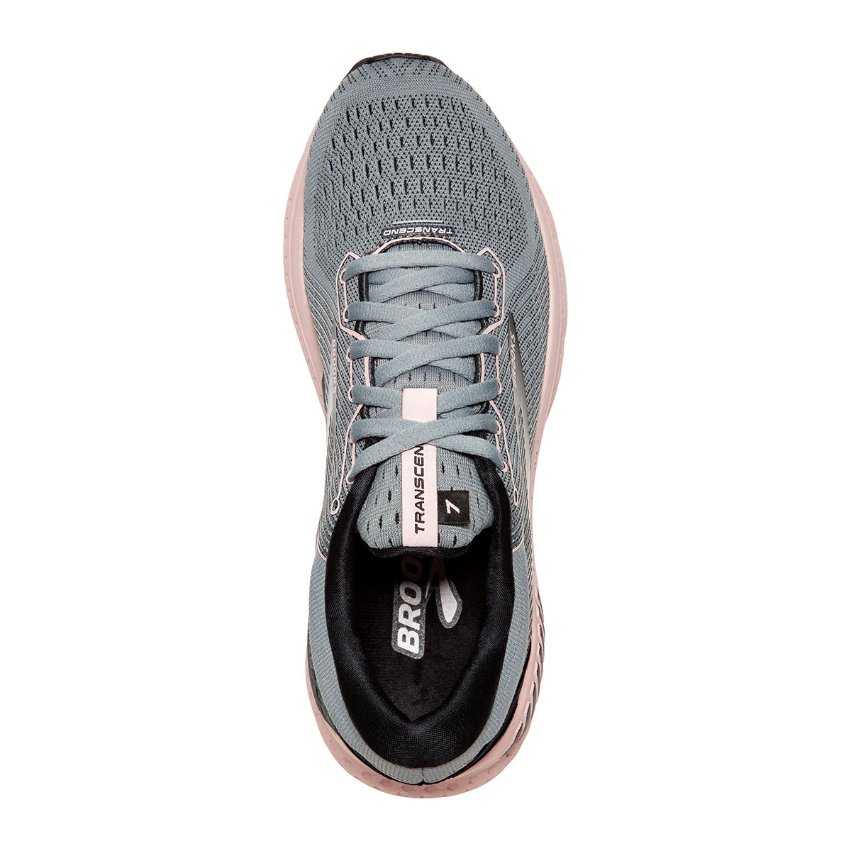 Brooks Transcend 7 — Black - Ebony - Blue Bird — Size B — Width 9.5 — Back View