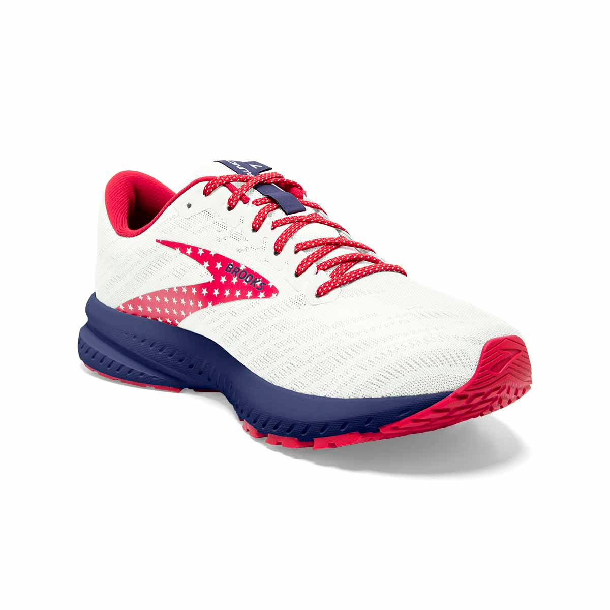 Brooks Launch 7 USA — White - Blue - Red — Size B — Width 10.5 — Side View
