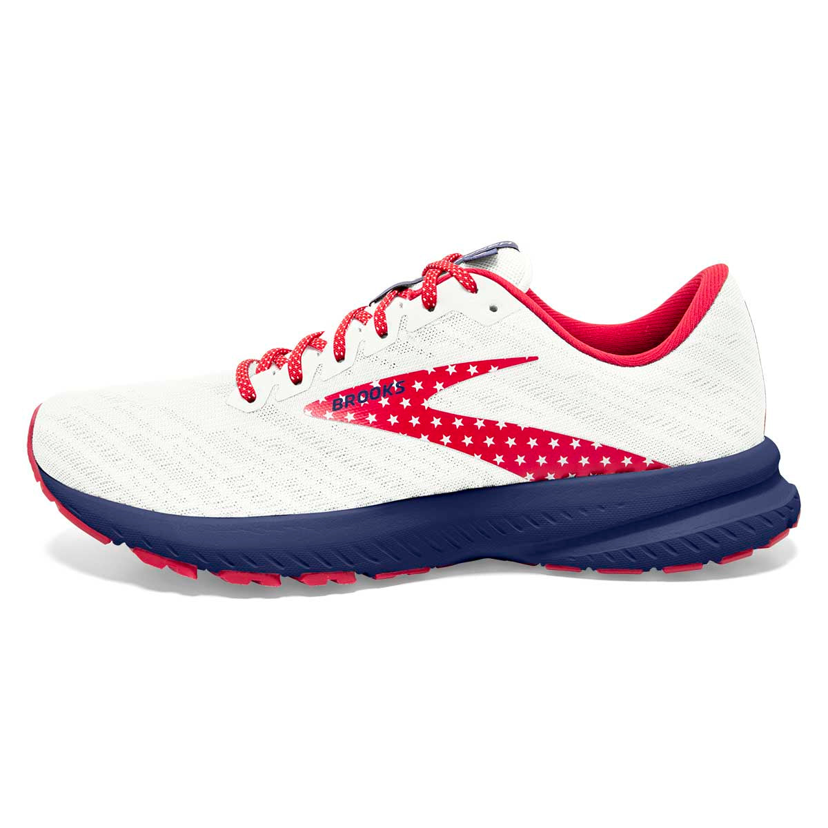 Brooks Launch 7 USA — White - Blue - Red — Size B — Width 10.5 — Detail View
