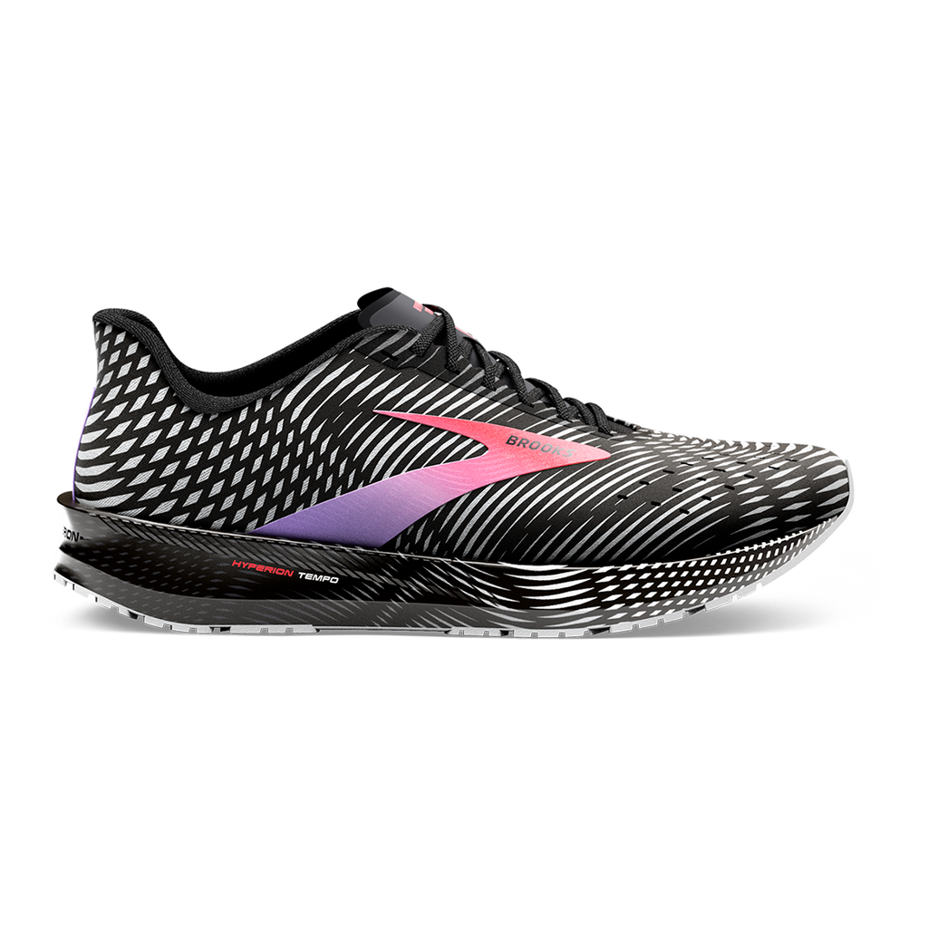 Brooks Hyperion Tempo — Black - Coral - Purple — Size B — Width 6 — Detail View