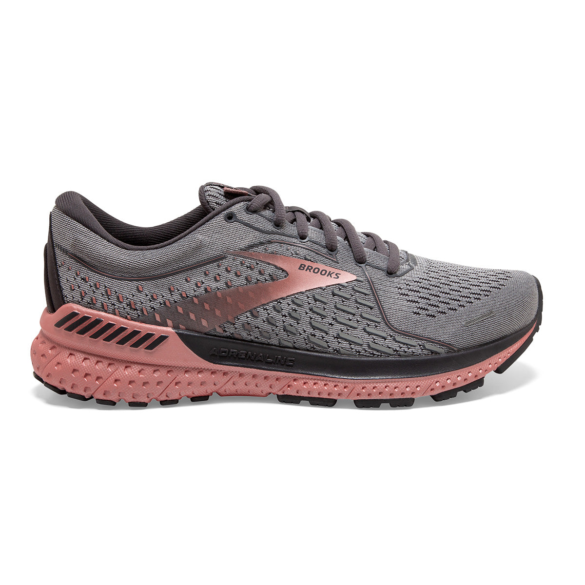 Brooks Adrenaline GTS 21 Metallic — Grey - Black - Rose Gold — Size B — Width 10.5 — Front View