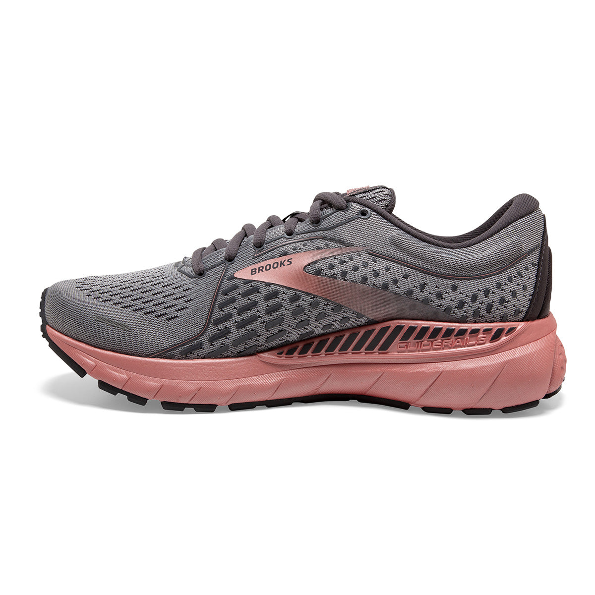 Brooks Adrenaline GTS 21 Metallic — Grey - Black - Rose Gold — Size B — Width 10.5 — Side View