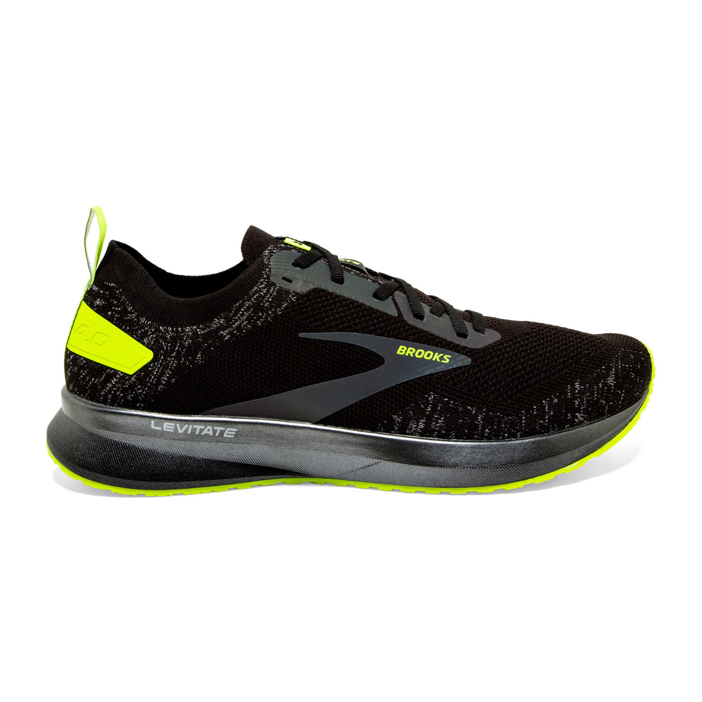 Brooks Levitate 4 Run Visible — Black - Nightlife — Size B — Width 10.5 — Front View