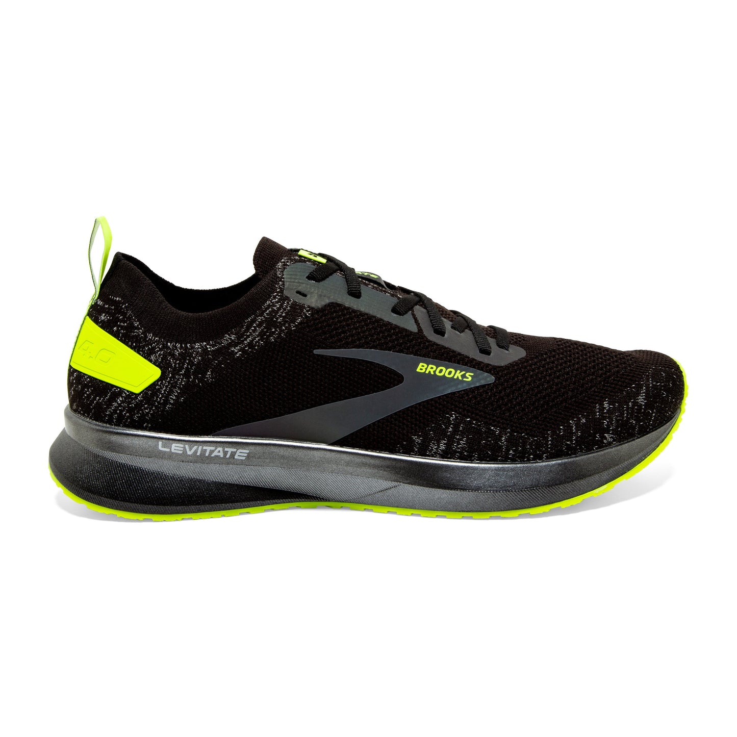 Brooks Levitate 4 Run Visible — Black - Nightlife — Size B — Width 10.5 — Front View