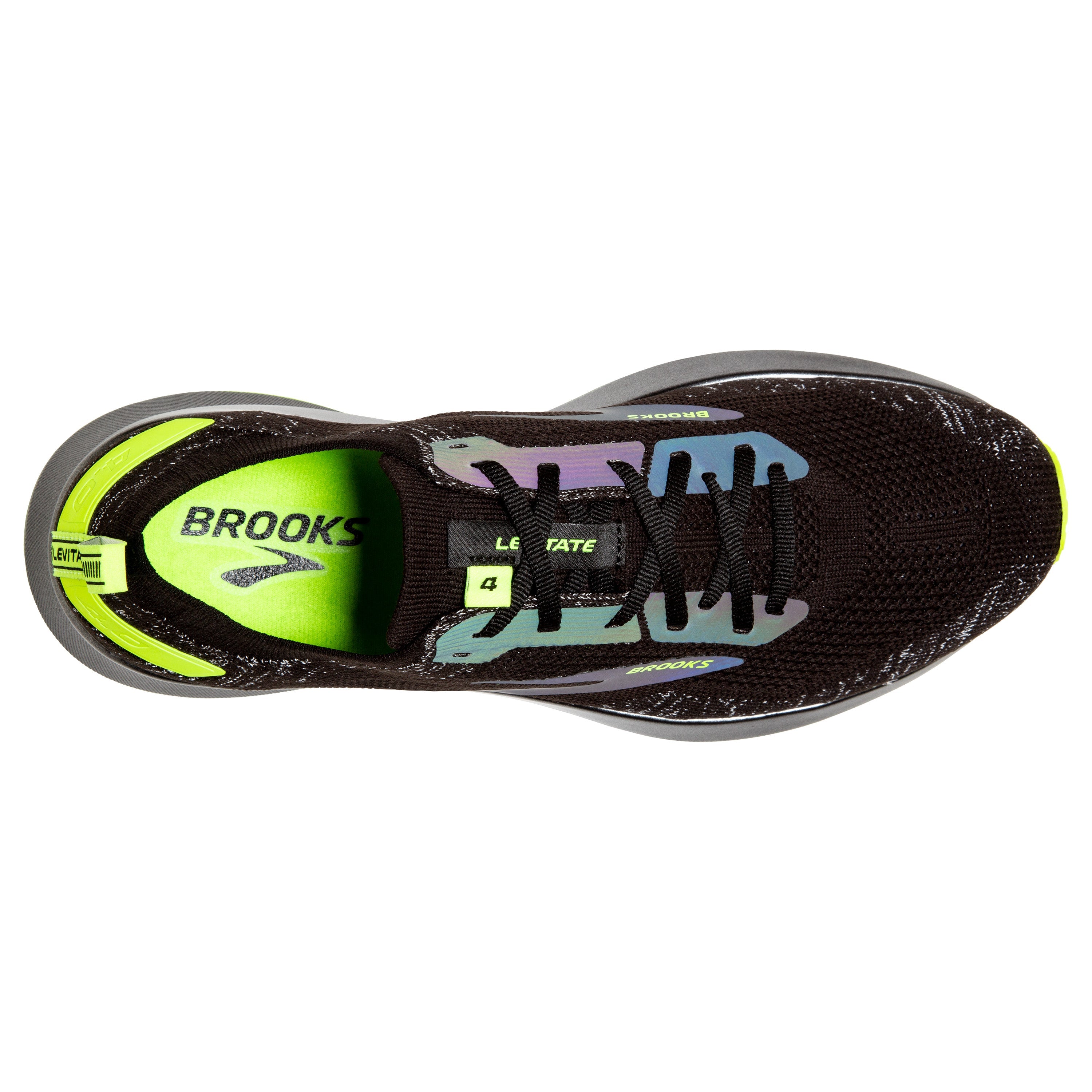 Brooks Levitate 4 Run Visible — Black - Nightlife — Size B — Width 10.5 — Back View