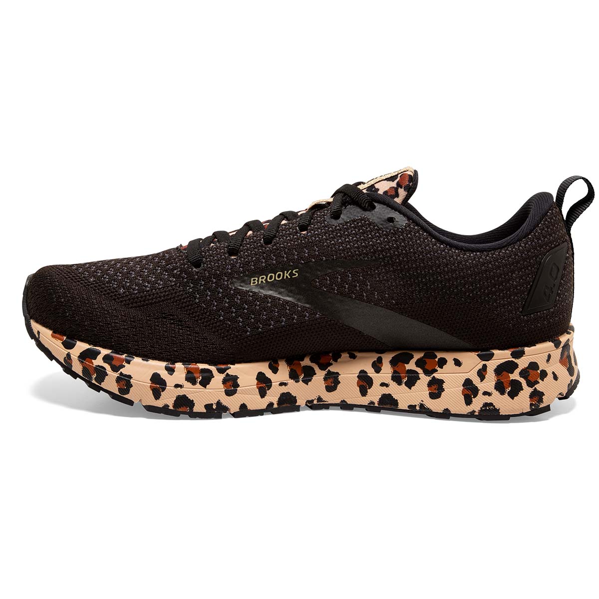 Brooks Revel 4 Run Wild — Black - Latte - Metallic — Size B — Width 10 — Side View