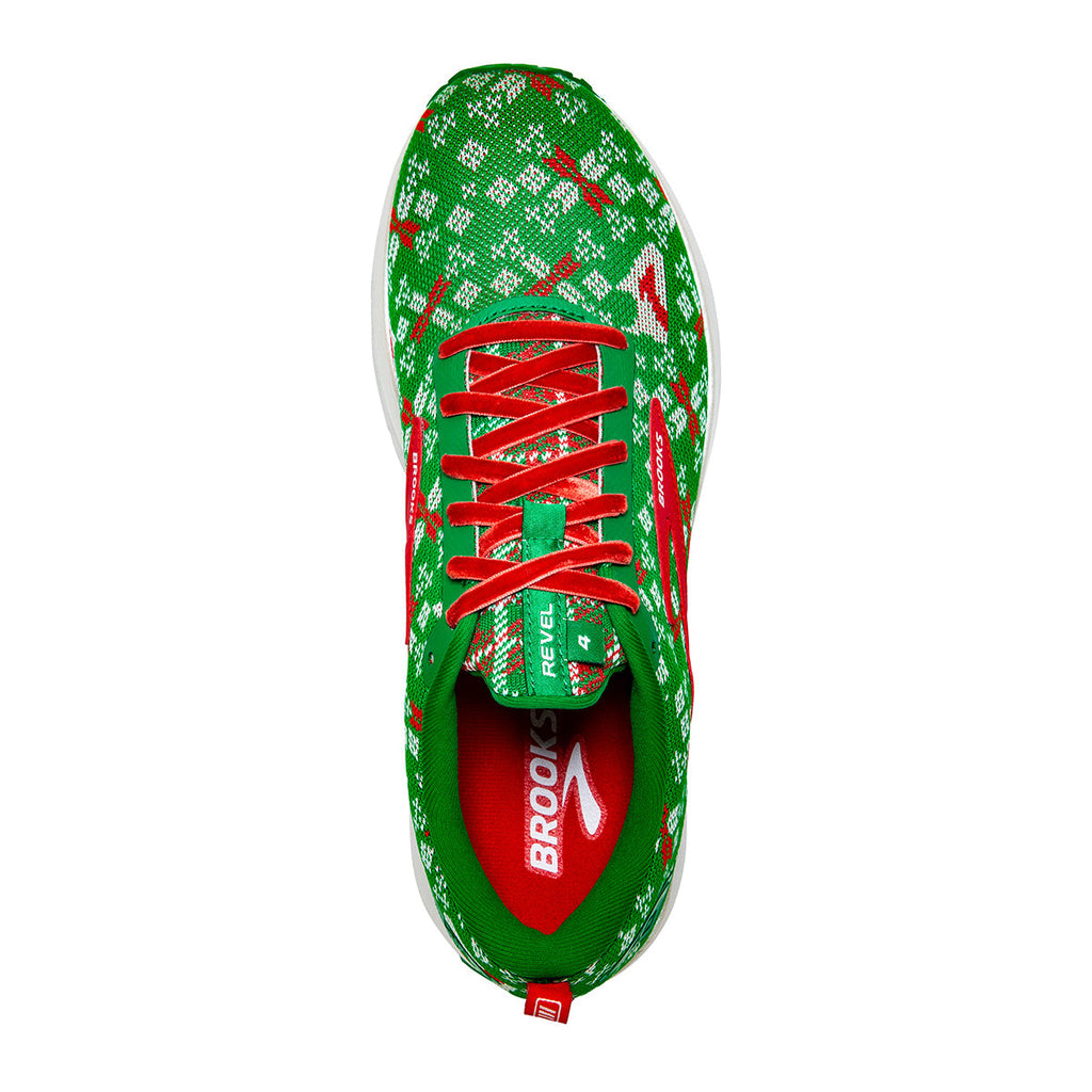 Brooks Revel 4 Run Merry — Jolly Green - Red - Bright White — Size B — Width 10.5 — Back View